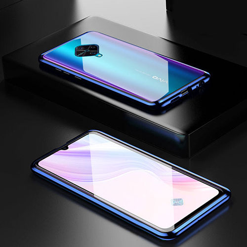 Luxury Aluminum Metal Frame Mirror Cover Case 360 Degrees M01 for Vivo X50 Lite Blue