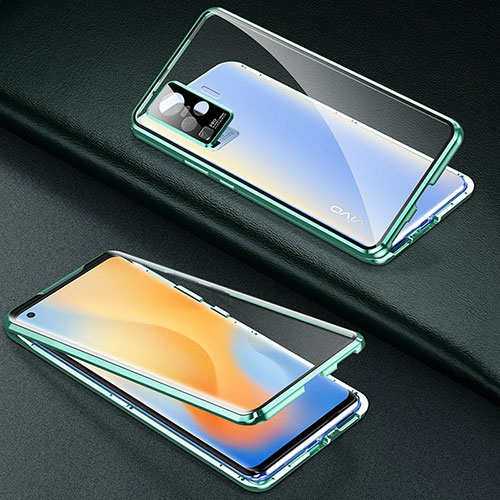 Luxury Aluminum Metal Frame Mirror Cover Case 360 Degrees M01 for Vivo X50 Pro 5G Green