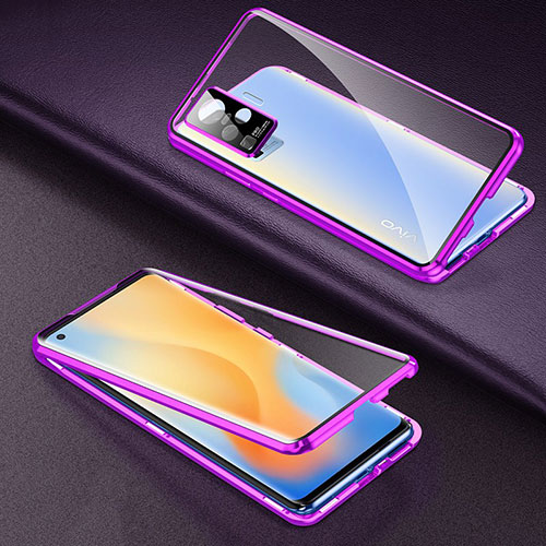 Luxury Aluminum Metal Frame Mirror Cover Case 360 Degrees M01 for Vivo X51 5G Purple