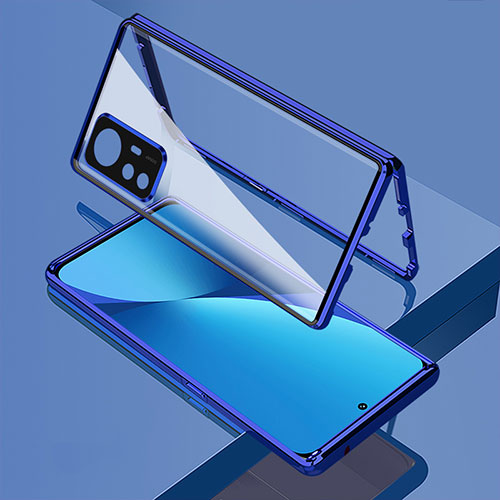 Luxury Aluminum Metal Frame Mirror Cover Case 360 Degrees M01 for Xiaomi Mi 12 Pro 5G Blue
