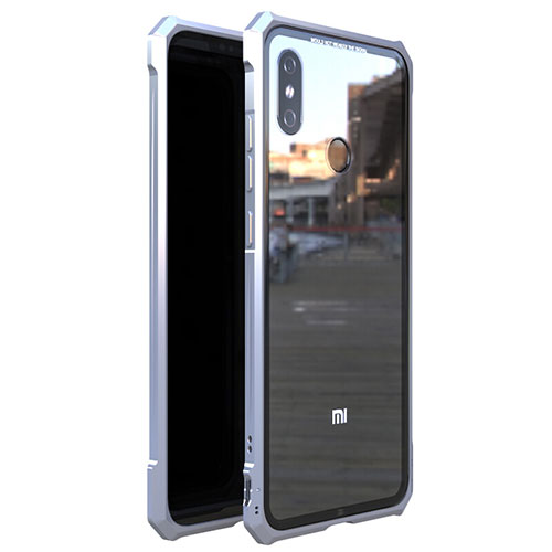 Luxury Aluminum Metal Frame Mirror Cover Case 360 Degrees M01 for Xiaomi Mi 8 Silver