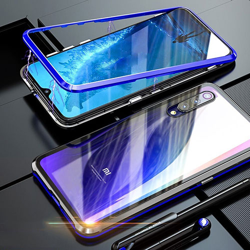 Luxury Aluminum Metal Frame Mirror Cover Case 360 Degrees M01 for Xiaomi Mi 9 Blue