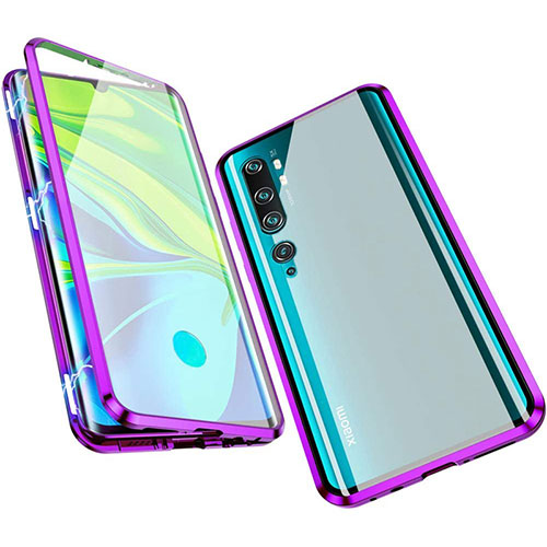 Luxury Aluminum Metal Frame Mirror Cover Case 360 Degrees M01 for Xiaomi Mi Note 10 Purple