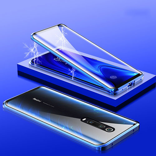 Luxury Aluminum Metal Frame Mirror Cover Case 360 Degrees M01 for Xiaomi Redmi K20 Pro Blue