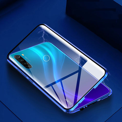 Luxury Aluminum Metal Frame Mirror Cover Case 360 Degrees M01 for Xiaomi Redmi Note 8 (2021) Blue