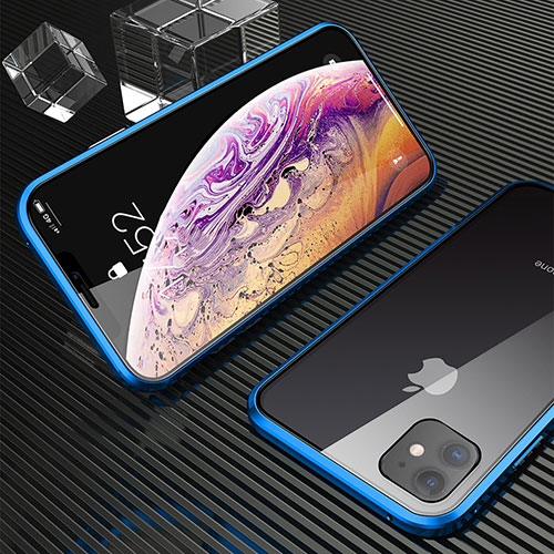 Luxury Aluminum Metal Frame Mirror Cover Case 360 Degrees M02 for Apple iPhone 11 Blue