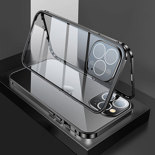 Luxury Aluminum Metal Frame Mirror Cover Case 360 Degrees M02 for Apple iPhone 14 Pro Max Black