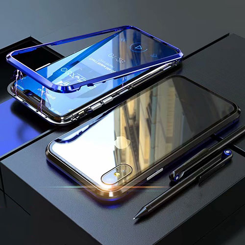 Luxury Aluminum Metal Frame Mirror Cover Case 360 Degrees M02 for Apple iPhone Xs Max Blue