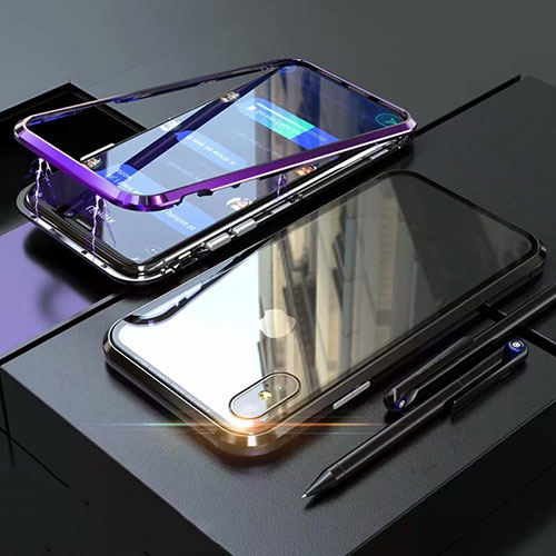 Luxury Aluminum Metal Frame Mirror Cover Case 360 Degrees M02 for Apple iPhone Xs Max Purple