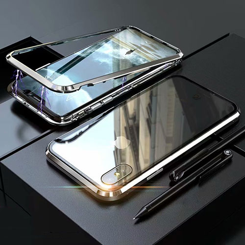 Luxury Aluminum Metal Frame Mirror Cover Case 360 Degrees M02 for Apple iPhone Xs Silver