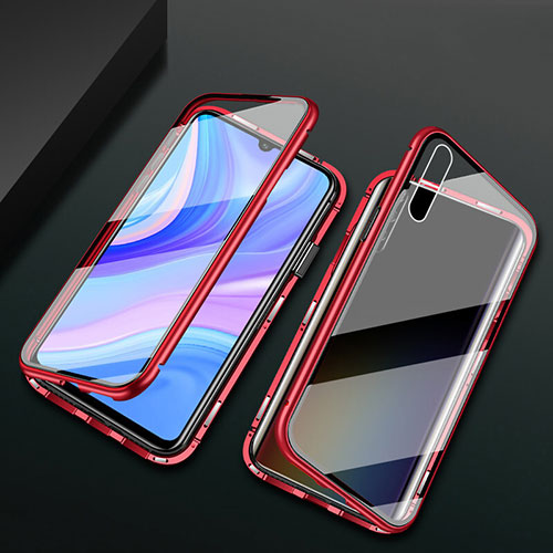 Luxury Aluminum Metal Frame Mirror Cover Case 360 Degrees M02 for Huawei Enjoy 10e Red