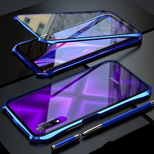 Luxury Aluminum Metal Frame Mirror Cover Case 360 Degrees M02 for Huawei Honor 9X Blue