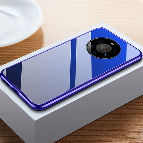 Luxury Aluminum Metal Frame Mirror Cover Case 360 Degrees M02 for Huawei Mate 40 Pro+ Plus Blue