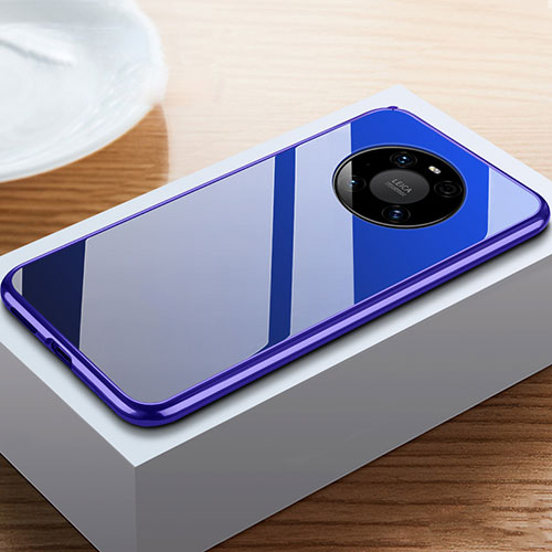 Luxury Aluminum Metal Frame Mirror Cover Case 360 Degrees M02 for Huawei Mate 40E Pro 5G Blue