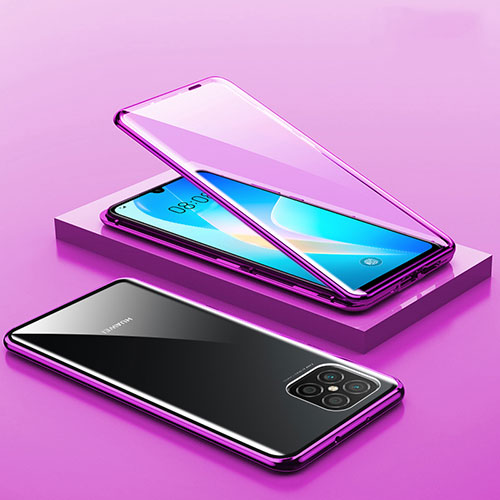 Luxury Aluminum Metal Frame Mirror Cover Case 360 Degrees M02 for Huawei Nova 8 SE 5G Purple