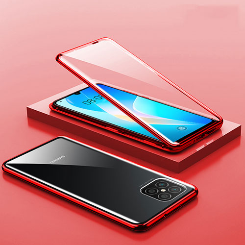 Luxury Aluminum Metal Frame Mirror Cover Case 360 Degrees M02 for Huawei Nova 8 SE 5G Red