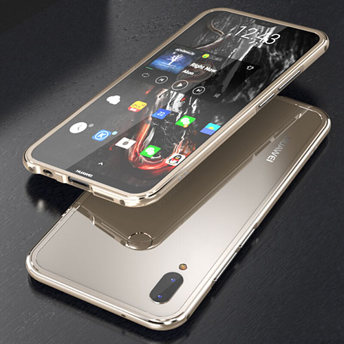 Luxury Aluminum Metal Frame Mirror Cover Case 360 Degrees M02 for Huawei P20 Lite Gold