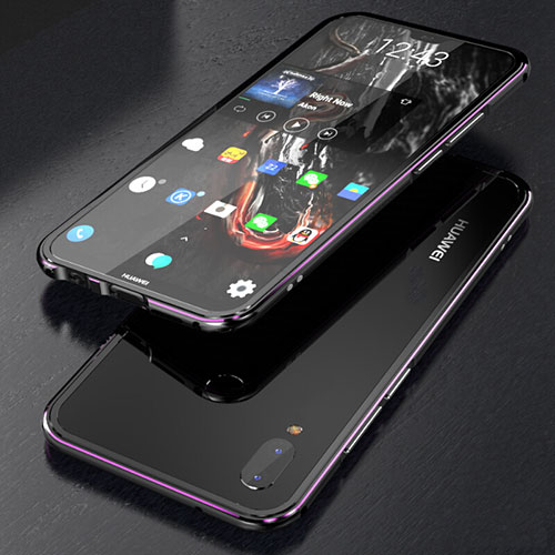 Luxury Aluminum Metal Frame Mirror Cover Case 360 Degrees M02 for Huawei P20 Lite Purple
