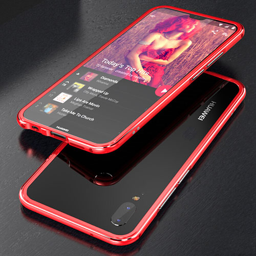 Luxury Aluminum Metal Frame Mirror Cover Case 360 Degrees M02 for Huawei P20 Lite Red