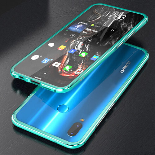 Luxury Aluminum Metal Frame Mirror Cover Case 360 Degrees M02 for Huawei P20 Lite Sky Blue