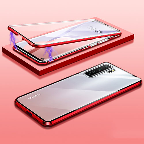 Luxury Aluminum Metal Frame Mirror Cover Case 360 Degrees M02 for Huawei P40 Lite 5G Red