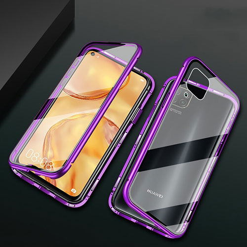 Luxury Aluminum Metal Frame Mirror Cover Case 360 Degrees M02 for Huawei P40 Lite Purple
