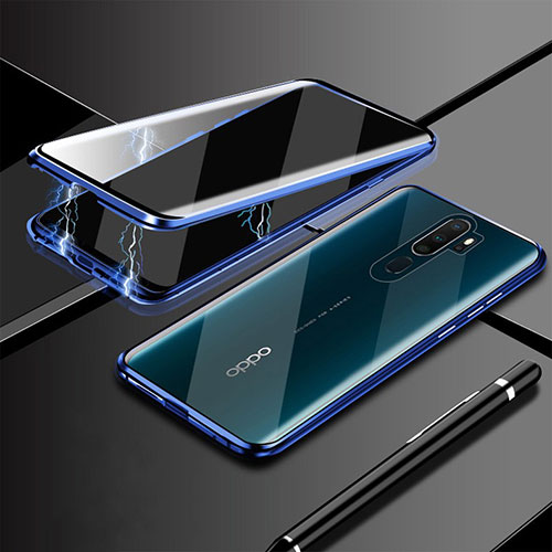 Luxury Aluminum Metal Frame Mirror Cover Case 360 Degrees M02 for Oppo A5 (2020) Blue