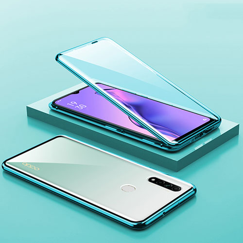 Luxury Aluminum Metal Frame Mirror Cover Case 360 Degrees M02 for Oppo A8 Cyan
