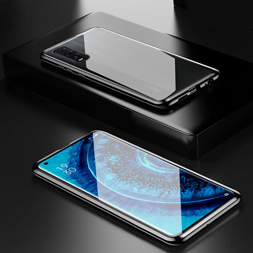 Luxury Aluminum Metal Frame Mirror Cover Case 360 Degrees M02 for Oppo Find X2 Black