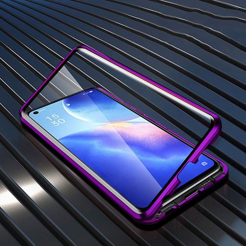 Luxury Aluminum Metal Frame Mirror Cover Case 360 Degrees M02 for Oppo Find X3 Lite 5G Purple