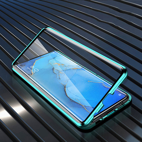 Luxury Aluminum Metal Frame Mirror Cover Case 360 Degrees M02 for Oppo Reno3 Pro Green