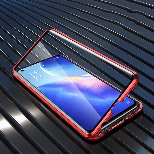 Luxury Aluminum Metal Frame Mirror Cover Case 360 Degrees M02 for Oppo Reno5 5G Red