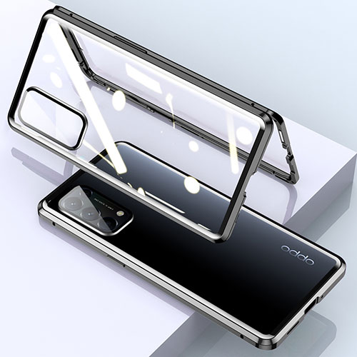 Luxury Aluminum Metal Frame Mirror Cover Case 360 Degrees M02 for Oppo Reno5 Pro 5G Black