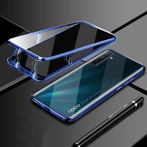 Luxury Aluminum Metal Frame Mirror Cover Case 360 Degrees M02 for Realme X2 Blue