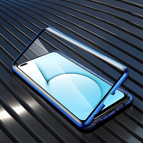 Luxury Aluminum Metal Frame Mirror Cover Case 360 Degrees M02 for Realme X50 5G Blue