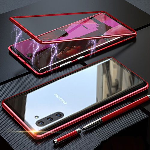Luxury Aluminum Metal Frame Mirror Cover Case 360 Degrees M02 for Samsung Galaxy Note 10 5G Red