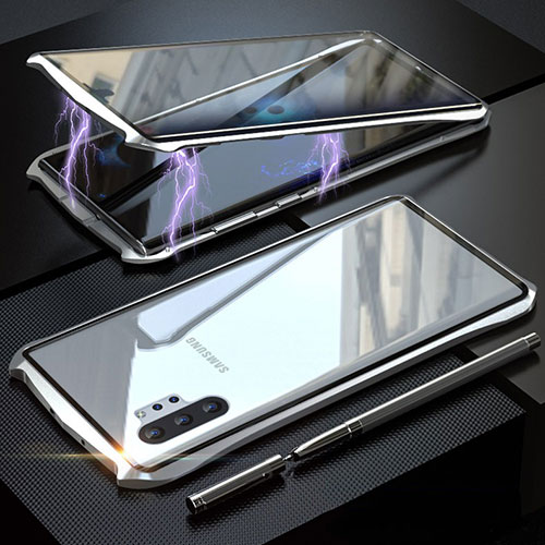 Luxury Aluminum Metal Frame Mirror Cover Case 360 Degrees M02 for Samsung Galaxy Note 10 Plus 5G Silver