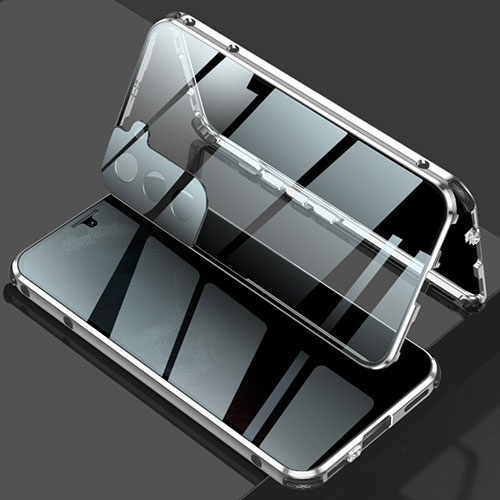 Luxury Aluminum Metal Frame Mirror Cover Case 360 Degrees M02 for Samsung Galaxy S21 5G Silver