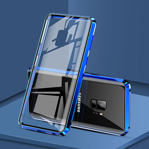 Luxury Aluminum Metal Frame Mirror Cover Case 360 Degrees M02 for Samsung Galaxy S9 Blue