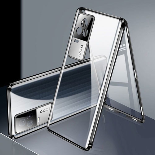 Luxury Aluminum Metal Frame Mirror Cover Case 360 Degrees M02 for Vivo iQOO 8 5G Black