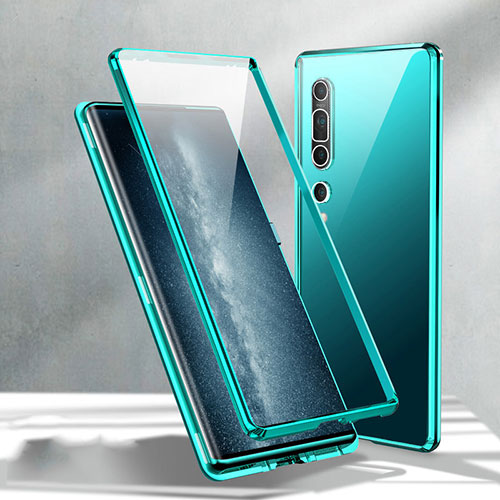 Luxury Aluminum Metal Frame Mirror Cover Case 360 Degrees M02 for Xiaomi Mi 10 Cyan