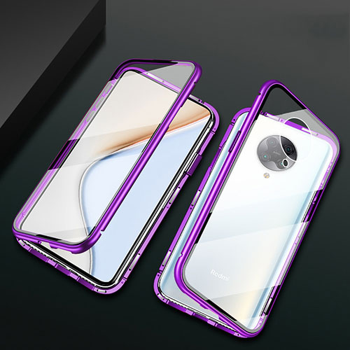 Luxury Aluminum Metal Frame Mirror Cover Case 360 Degrees M02 for Xiaomi Poco F2 Pro Purple