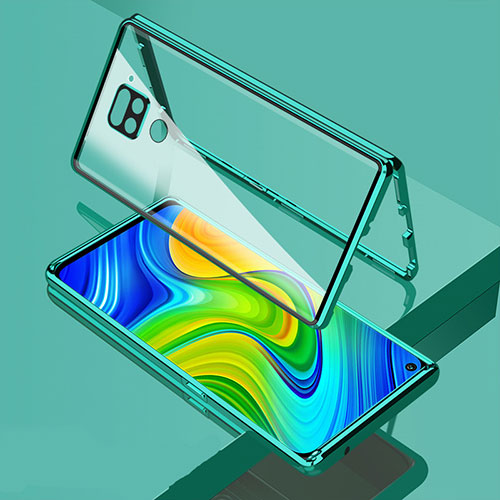 Luxury Aluminum Metal Frame Mirror Cover Case 360 Degrees M02 for Xiaomi Redmi Note 9 Green