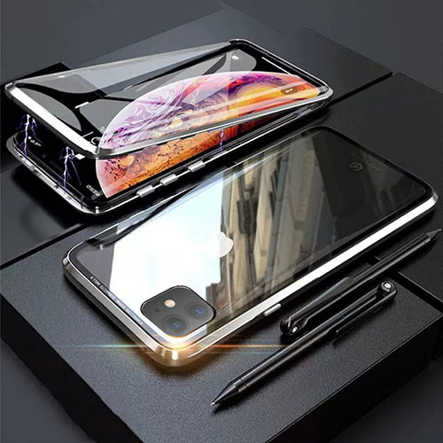 Luxury Aluminum Metal Frame Mirror Cover Case 360 Degrees M03 for Apple iPhone 11 Silver