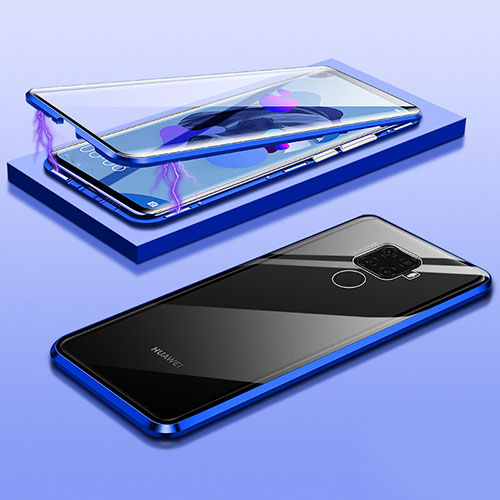 Luxury Aluminum Metal Frame Mirror Cover Case 360 Degrees M03 for Huawei Mate 30 Lite Blue