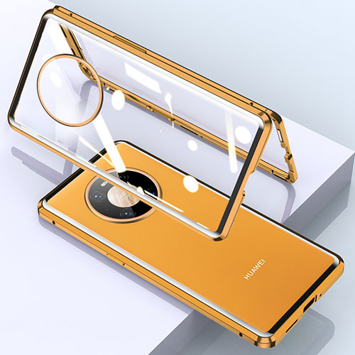 Luxury Aluminum Metal Frame Mirror Cover Case 360 Degrees M03 for Huawei Mate 40 Pro Orange