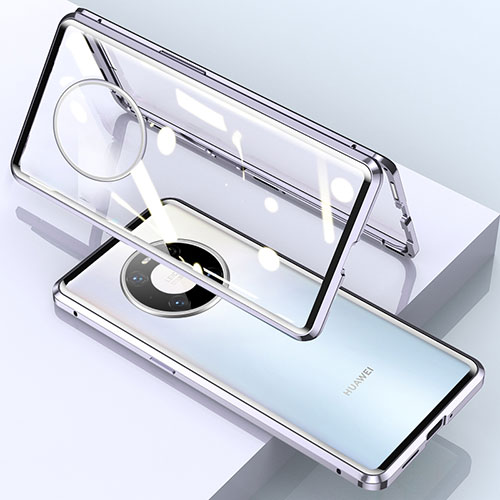 Luxury Aluminum Metal Frame Mirror Cover Case 360 Degrees M03 for Huawei Mate 40E Pro 5G Silver