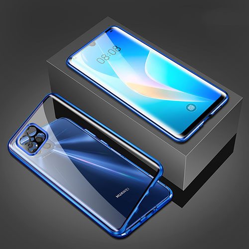 Luxury Aluminum Metal Frame Mirror Cover Case 360 Degrees M03 for Huawei Nova 8 SE 5G Blue