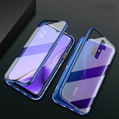 Luxury Aluminum Metal Frame Mirror Cover Case 360 Degrees M03 for Oppo A9 (2020) Blue