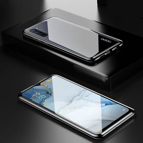 Luxury Aluminum Metal Frame Mirror Cover Case 360 Degrees M03 for Oppo Find X2 Lite Black
